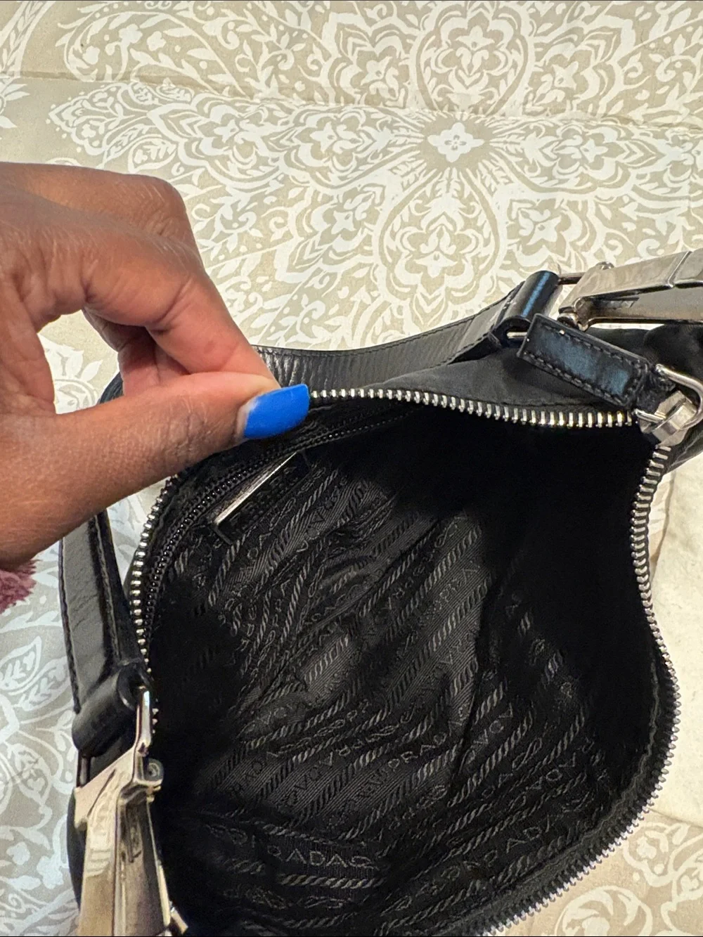 Prada Black Nylon Shoulder Bag with Logo Plaque - Picture 2 of 5